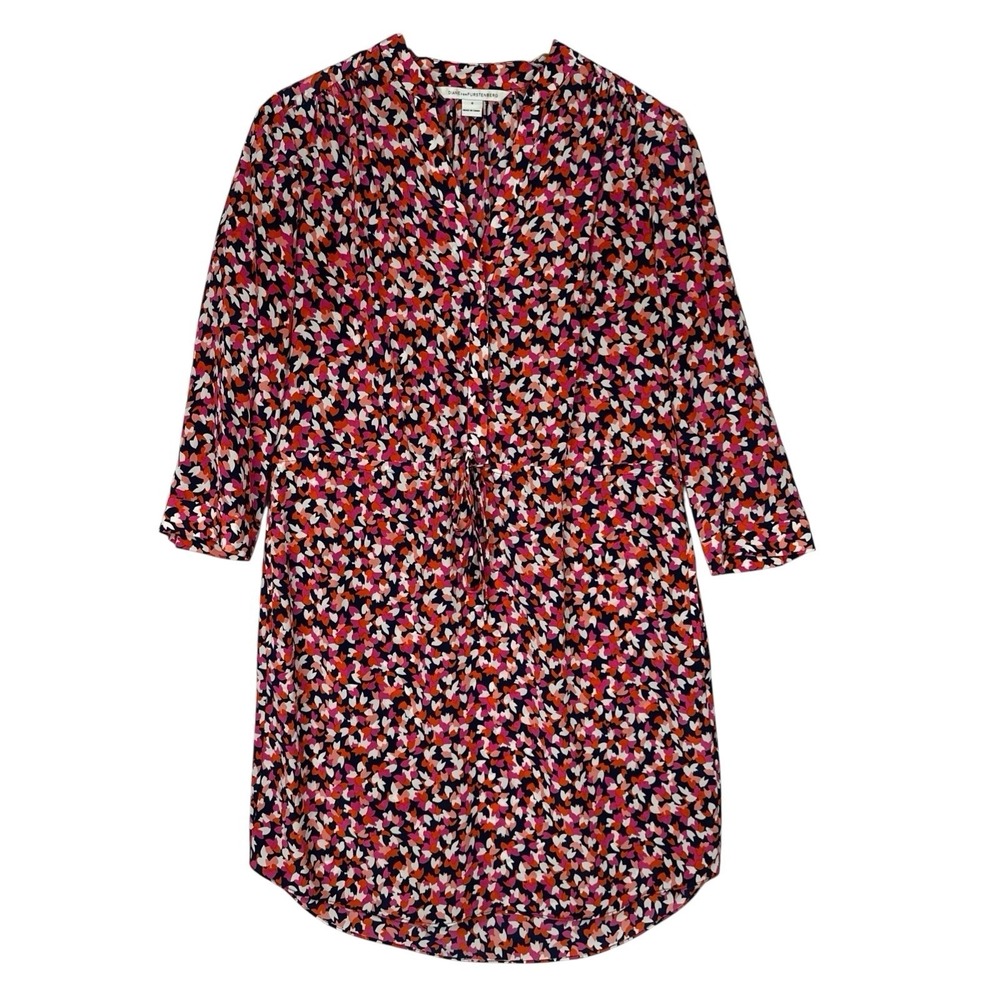 Diane von Furstenberg Freya Silk Shirt Dress Size 6 Abstract‎ Print Tie Waist